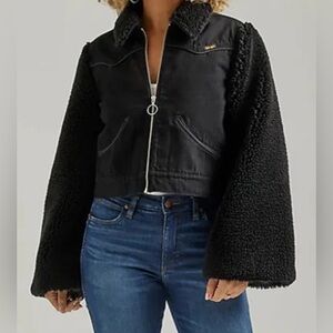 Women’s Wrangler Retro Denim Contrast Sleeve Black Jacket XXL